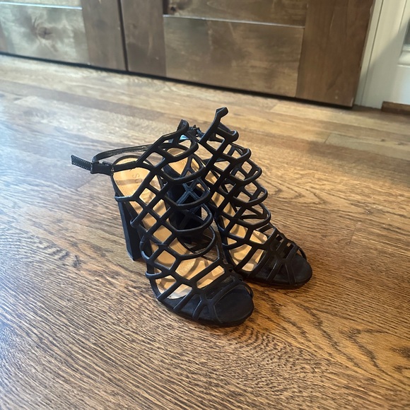 Black Strappy Schutz Block Heels - Picture 1 of 4